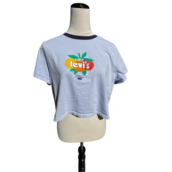 Levi’s XL Women’s Crop T Shirt California Orange Graphic Cotton Light Blue - Picture 5 of 6